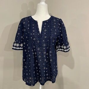 Navy Blue & White LOFT Blouse